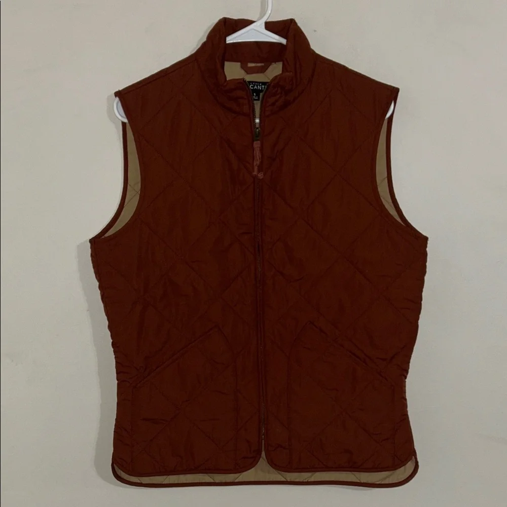 J.Crew Mercantile Women small Red Ruffle Quilted Puffer Vest Zip small